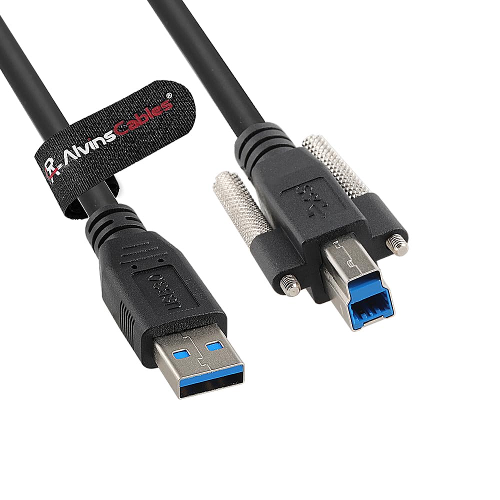 Alvin's Cables Kabel danych USB 3.0 typu A do USB-B z blokadą śrubową do kamery przemysłowej wizyjnej maszyny, drukarki i skanera, 5 Gb/s, ekranowany łańcuch o wysokiej elastyczności, 5m/16,4 stopy