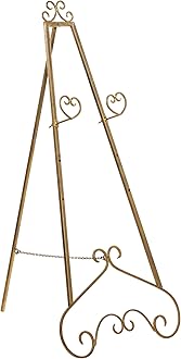 Deco 79 Metal Scroll Large Free Standing Adjustable Display Stand Easel with Chain Support, 23" x 24" x 48", Gold