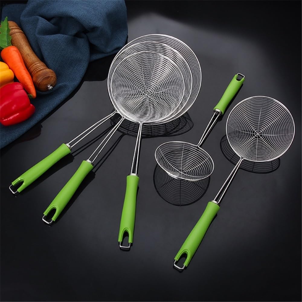 Cestini per friggere Cestello for frittura in acciaio inossidabile da 2 pezzi con manico verde(Grande)