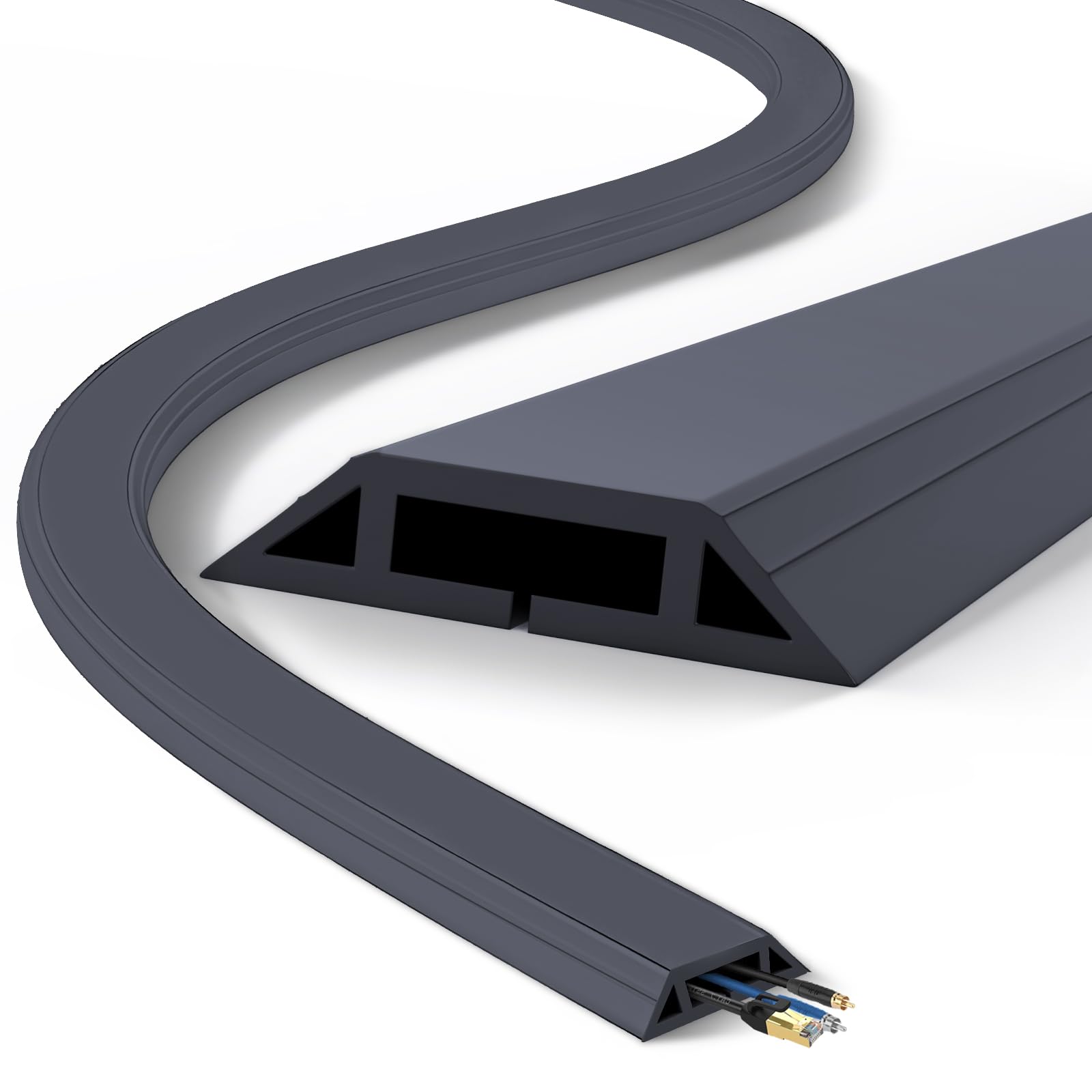 Eapele Floor Cord Cover 10ft Cord Covers for Wires on Floor, Heavy Duty Extension Cord Cover, Rubber Floor Cable Cover, Prevent Trip Hazard for Sidewalk Home Office Outdoor or Indoor Settings