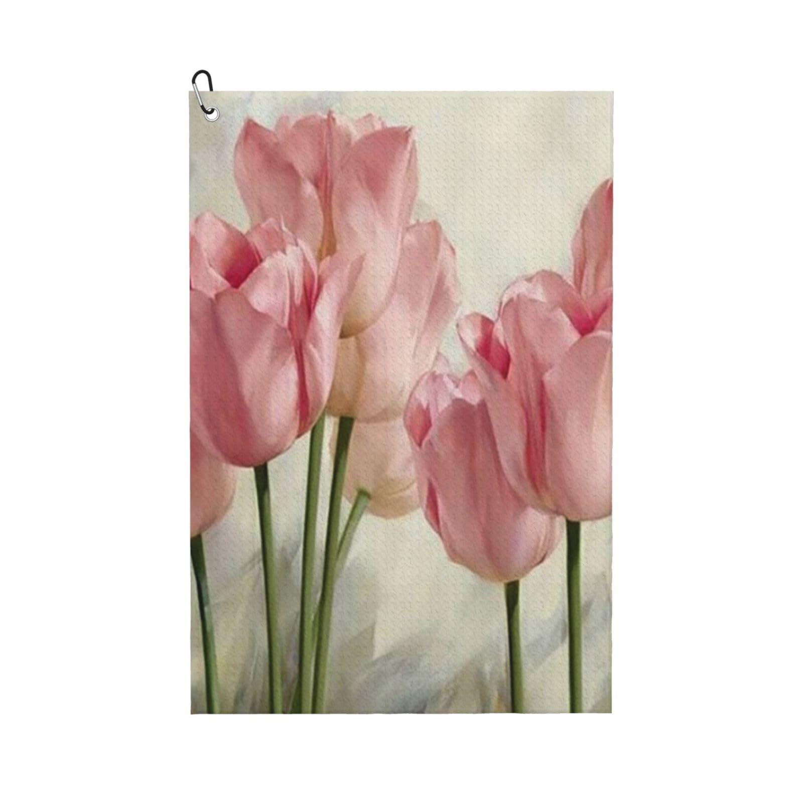Hnnkloy Pink Tulips Printed, 16x24 in Portable Waffle Golf Towels with Carabiner Clip for Golf Bag