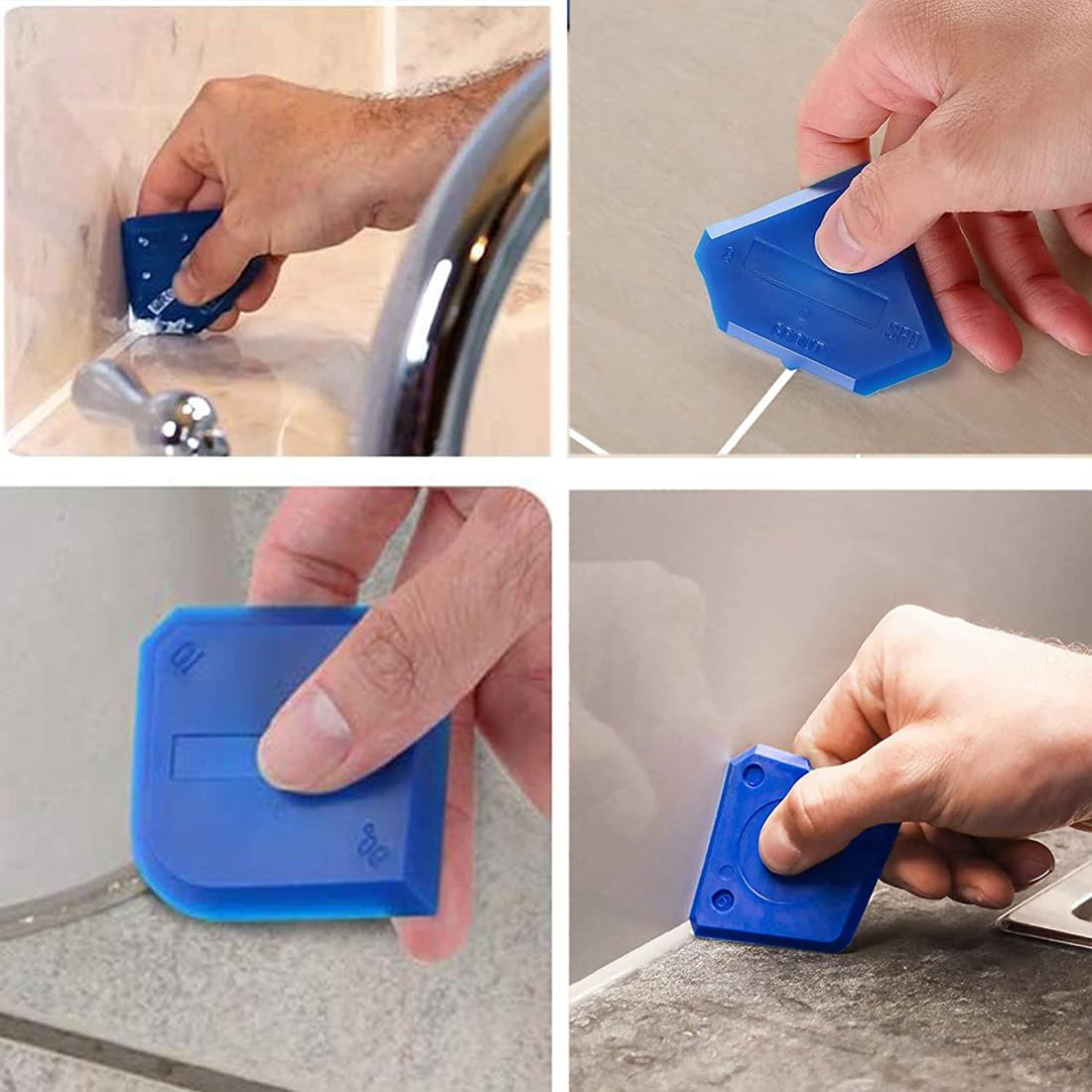 Set di 5 Strumenti Calafataggio Blu - Raschietto, Levigante, Giunti, Accessorio Pistola Cartucce - Kit Togli Silicone, Rimuovi, Spatole Sigillante