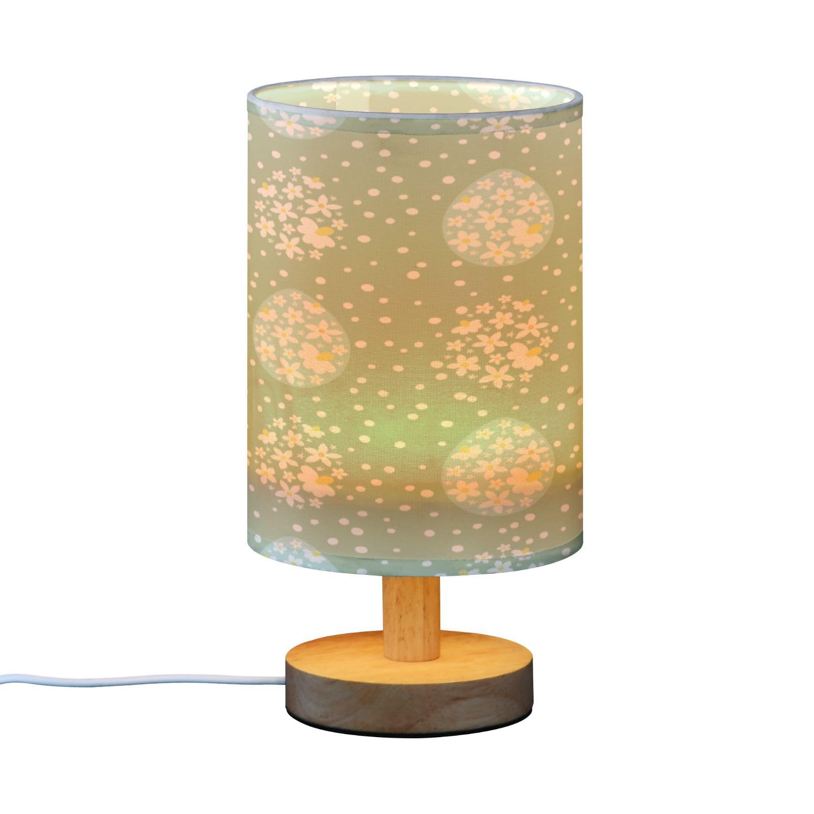 SDMKA Happy Easter Pattern Bedside Table Lamp for Bedroom, Minimalist Nightstand Lamp with Round Fabric Shade for Living Room, Office, No Bulb Required