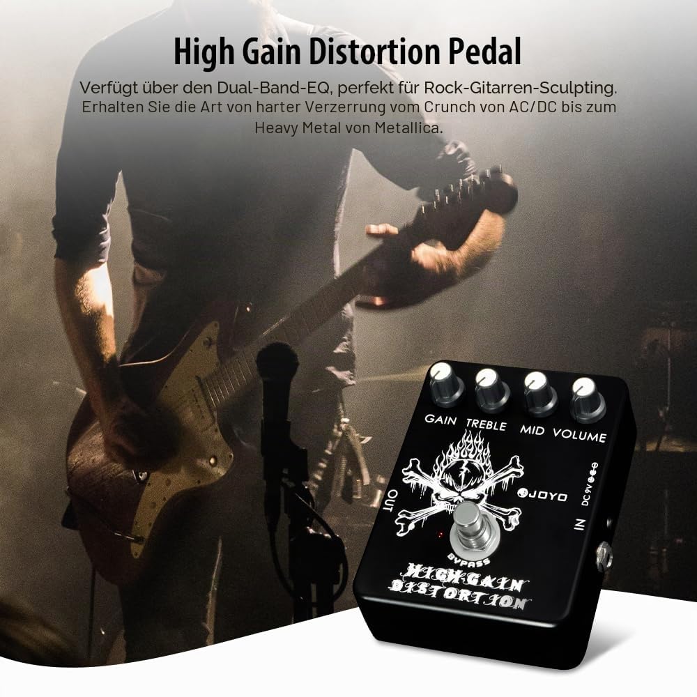 JOYO High Gain Distortion Pedal von AC/DC Crunch bis Heavy Metal mit Full Range EQ für E-Gitarre (JF-04)