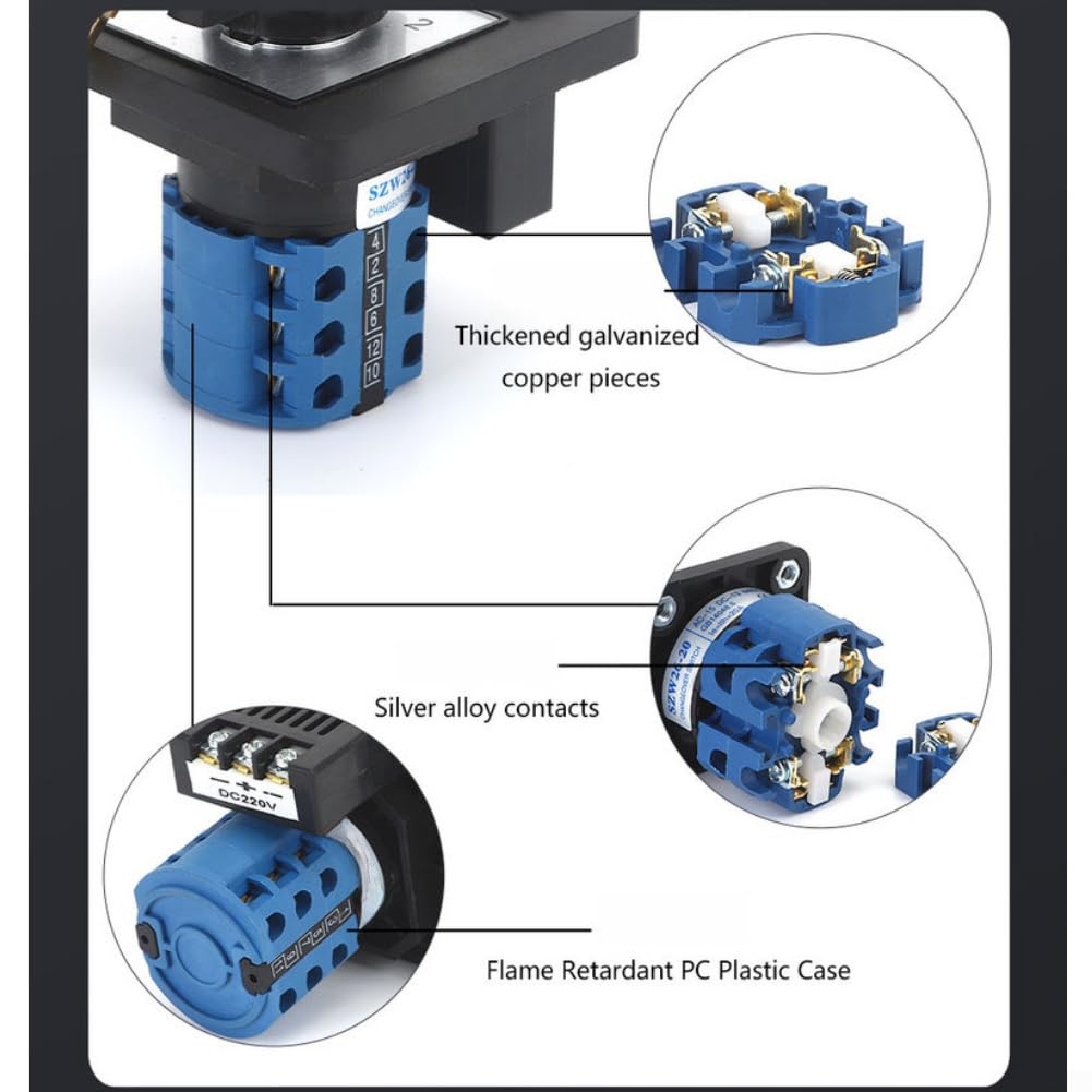 Interrupteur rotatif 20 A avec 3 positions et 3 sections, interrupteur à came avec voyant lumineux et verrouillage, 440 V/660 V AC-15 DC-13 pour armoire électrique et industrie et installations
