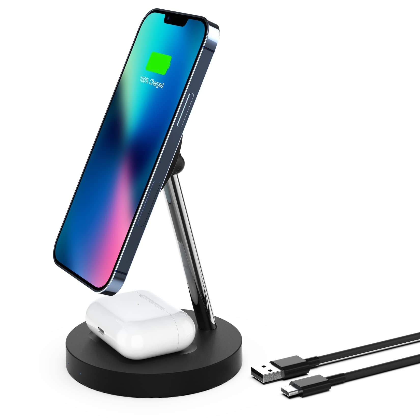 Amazon.co.jp: ワイヤレス充電器 PoplarTrees マグネット式 2 in 1 充電器 Qi急速 compatible with iPhone  13/13 Mini/13 Pro/13 Pro Max/iPhone 12/12 Mini/12 Pro/12 Pro Max、AirPods 2/ Pro対応 (18Wアダプター付属) : 家電＆カメラ