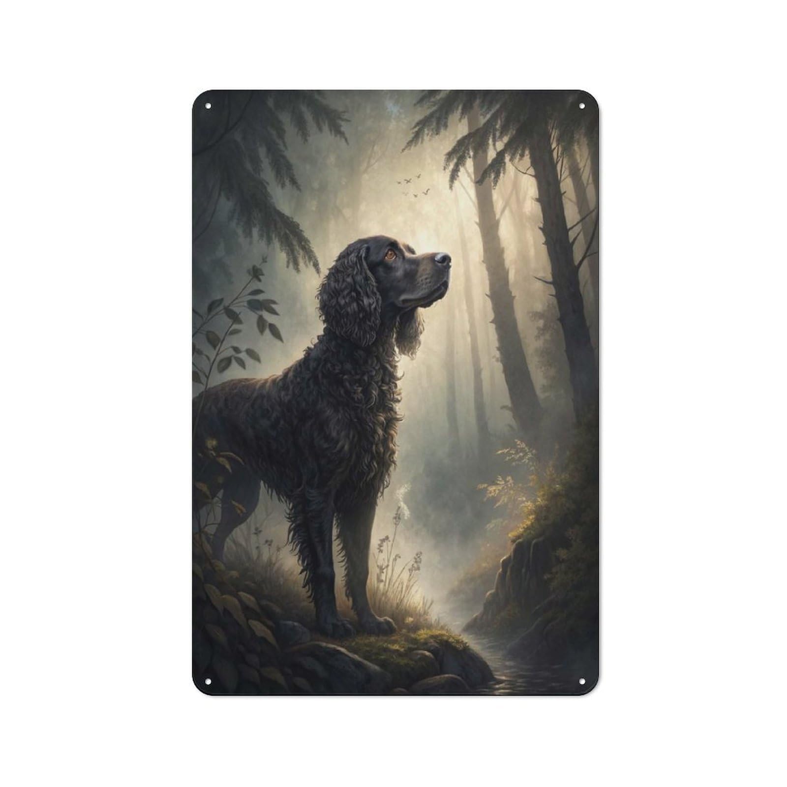 Junmoney Style-11 Retro Tin Sign 30X20cm Featuring Dog In A Misty Forest For Workshop Wall, Gift For Makers And Diy Enthusiasts During The Christmas Season