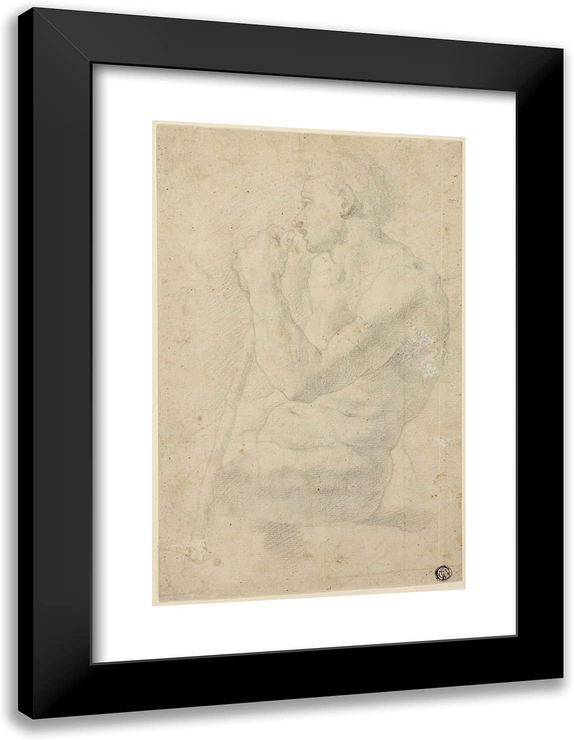 ArtDirect Agnolo Bronzino 18x24 Black Modern Framed and Double Matted Art Print Titled Academic Male Nude