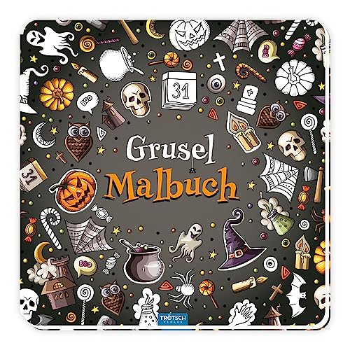 TRÖTSCH - Gruselmalbuch mit Stickern | Halloween Malbuch mit süßen Gruselmotiven, Stickern und Bastelideen: Halloween Ausmalbilder für Buntstifte,...
