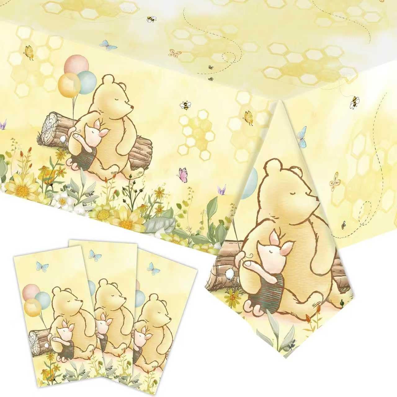3pcs Party Tablecloth Bear Baby Shower Tablecloths Classic Bear Disposable Thickened Plastic Table Cover for Kids 1st 2rd Baby Party Supplies 54x108Inches