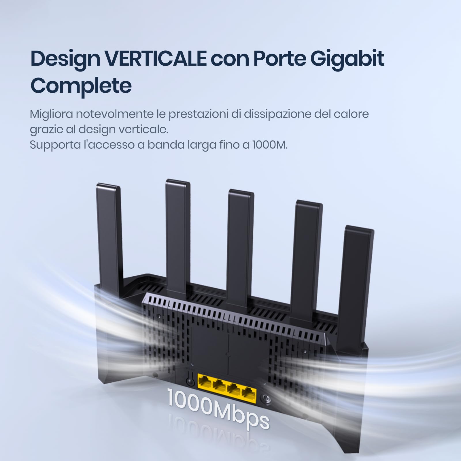 Tenda RX12L Pro Router WiFi 6 Dual-Band AX3000Mbps, Design Verticale, 4 Porte Gigabit, 5 Antenne Ad Alto Guadagno, WiFi+ Copertura, Compatibile con Mesh, Parental Control, Rete Ospiti, WPA3