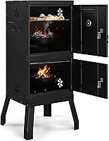 ROVSUN 2-in-1 Vertical Charcoal Smoker Grill - Portable Outdoor BBQ with Double Doors, Racks & Pans for Camping