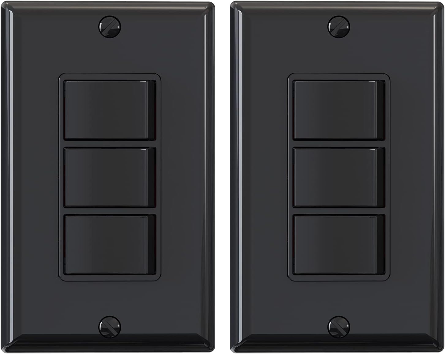 ELEGRP Decorator Triple Rocker Light Switch, Electrical Three Single Pole Paddle Switch, 15A, 125V, in-Wall On/Off Switch, Self-grounding, Wall Plate is Included, UL Listed (2 Pack, Glossy Black): Tools & Home Improvement