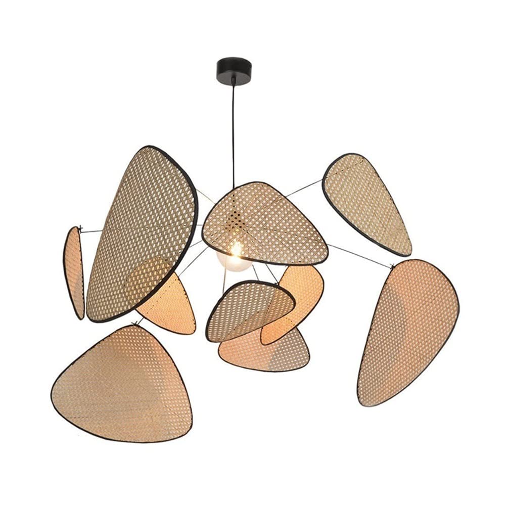 LYMSXAZOU Chandelier Handmade Woven Rattan Pendant Lamp Retro Japanese Style Farmhouse Hanging Lantern Light Ceiling Lighting Fixture for Living Room Bedroom Restaurant Cafe Teahouse (Size :