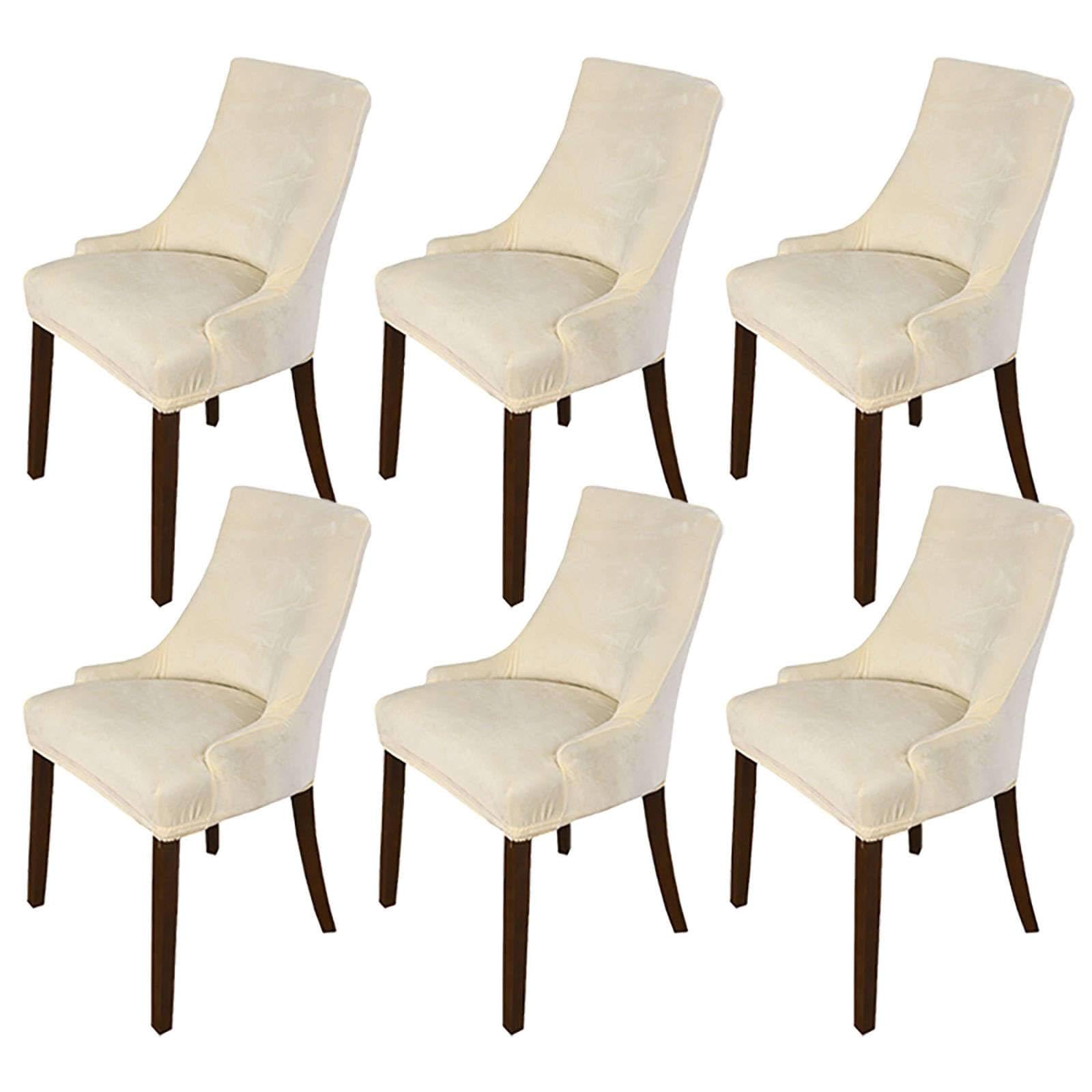 Terciopelo Elástico Fundas for Sillas con Respaldo Orejero, Juego de 1 Fundas Gruesas for Sillas de Comedor Funda Protectora for Sillón con Brazo Lavable(Beige,Lot de 6)