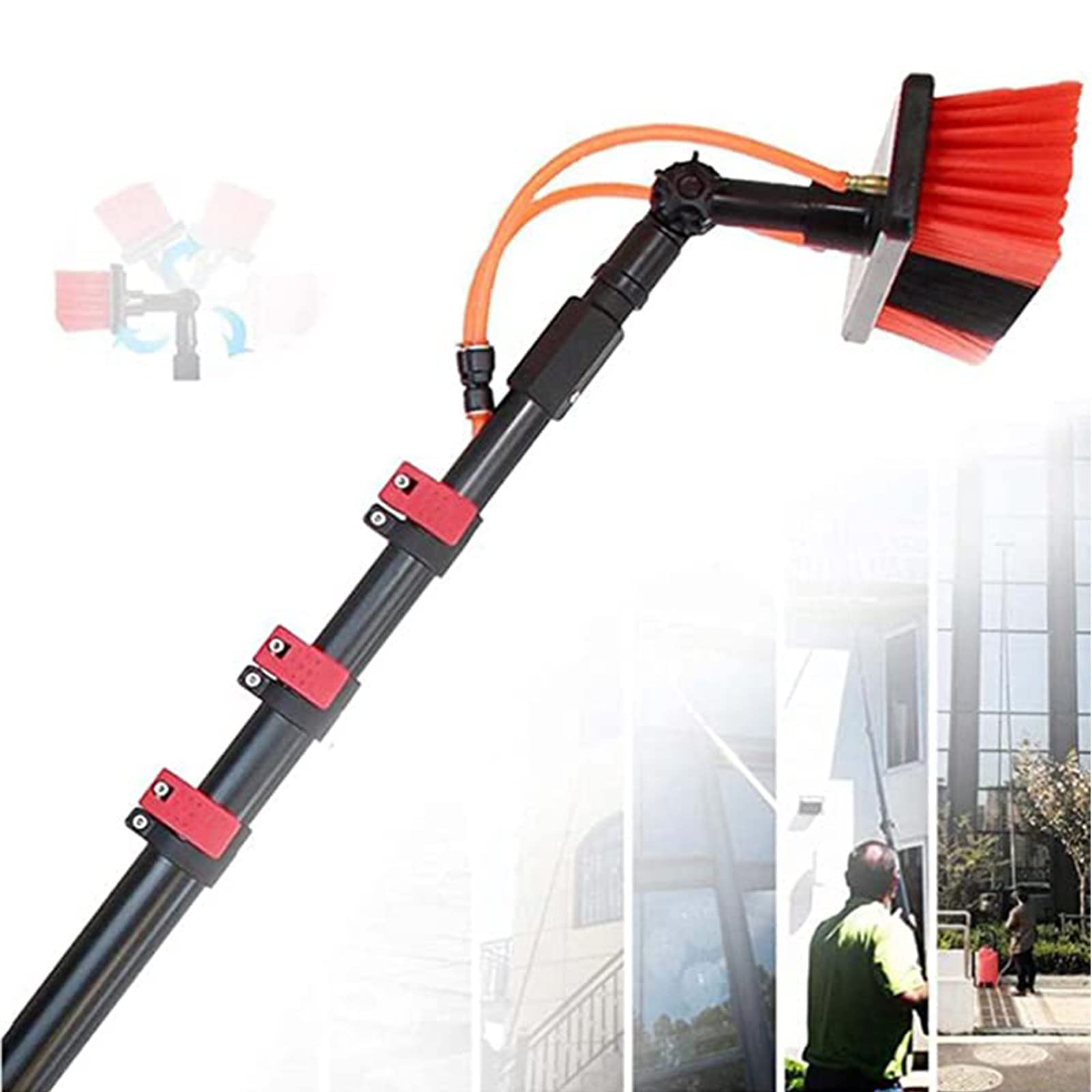 Aioneer Window Cleaning Pole,Window Cleaner Kit,Water/Hose Fed Pole,Window Cleaning Brush Equipment,Cleaning Photovoltaic And Solar Panels,Brushhead55Cm-10.8M/36Ft-Brush35cm-3.6m/12FT