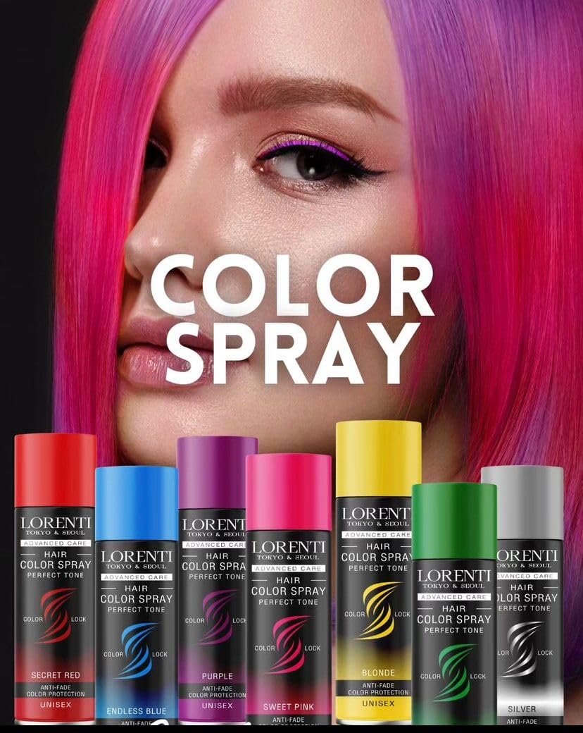 LORENTI TOKYO & SEOUL Color lakier do włosów Secret Red – 150 ml – farba do włosów do przebierania i makijażu na karnawał, Halloween i imprezę tematyczną – farba do włosów zmywalna – Color Hair Spray