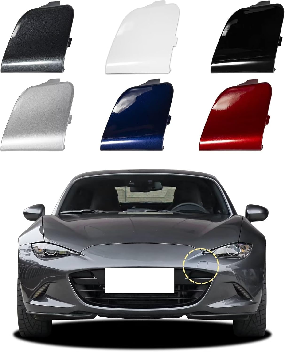 Car Front Bumper Tow Hook Cover Compatible with Mazda MX-5 Miata MX5 2016 2017 2018 2019 2020 2021 2022 2023 Trailer Cover Cap N24350A11 Tow Hook Cap Towing Eye Cap Black