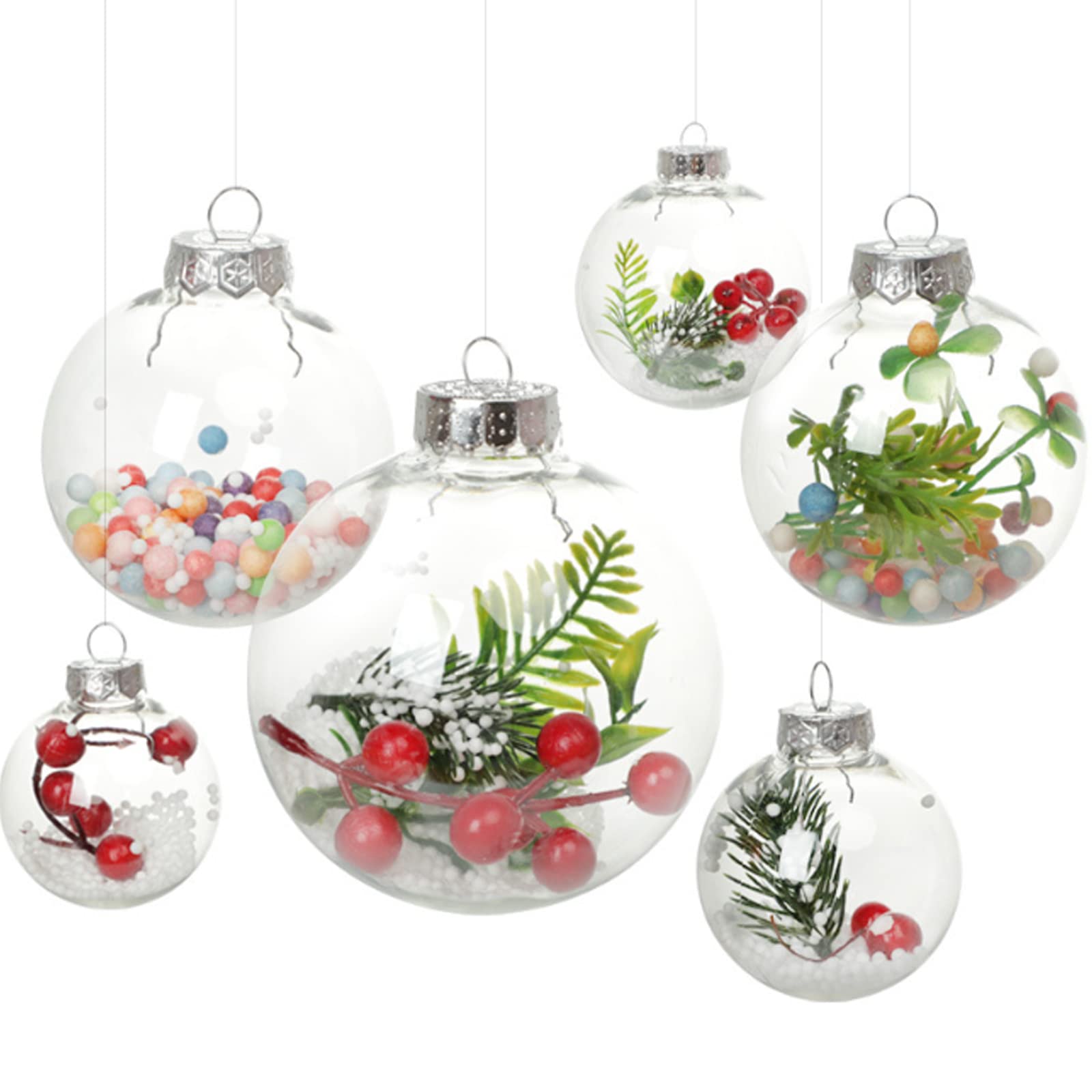 20PCS Boule Transparente Plastique Noël 6cm - Boules de Sapin Bricolage Remplissables en Plastique À Remplir