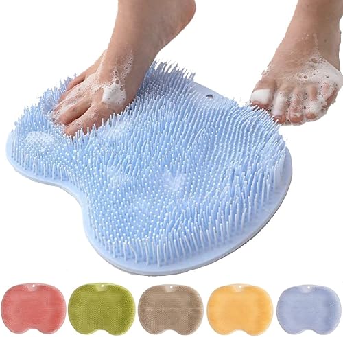 Alfombrilla de ducha con ventosas antideslizantes, almohadilla de limpieza para la espalda del pie, almohadilla exfoliante de baño para lavado de
