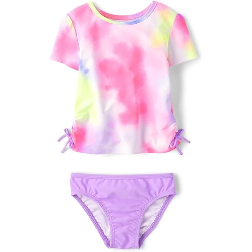 The Children's Place Girls' and Toddler Short Sleeve Rashguard Swimset