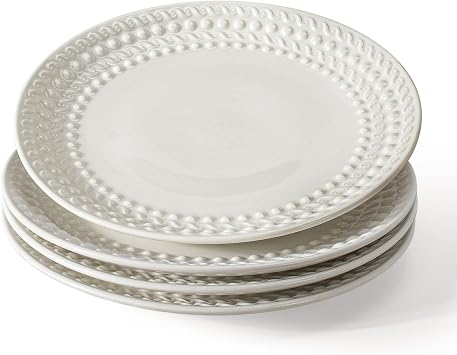 Salad Plates Set of 4-8.25 Inch Ceramic Dessert Plates Embossed Appetizer Plates Modern White Small Dinner Plates for Kitchen - Microwave, Oven and Dishwasher Safe Auspicious Clouds