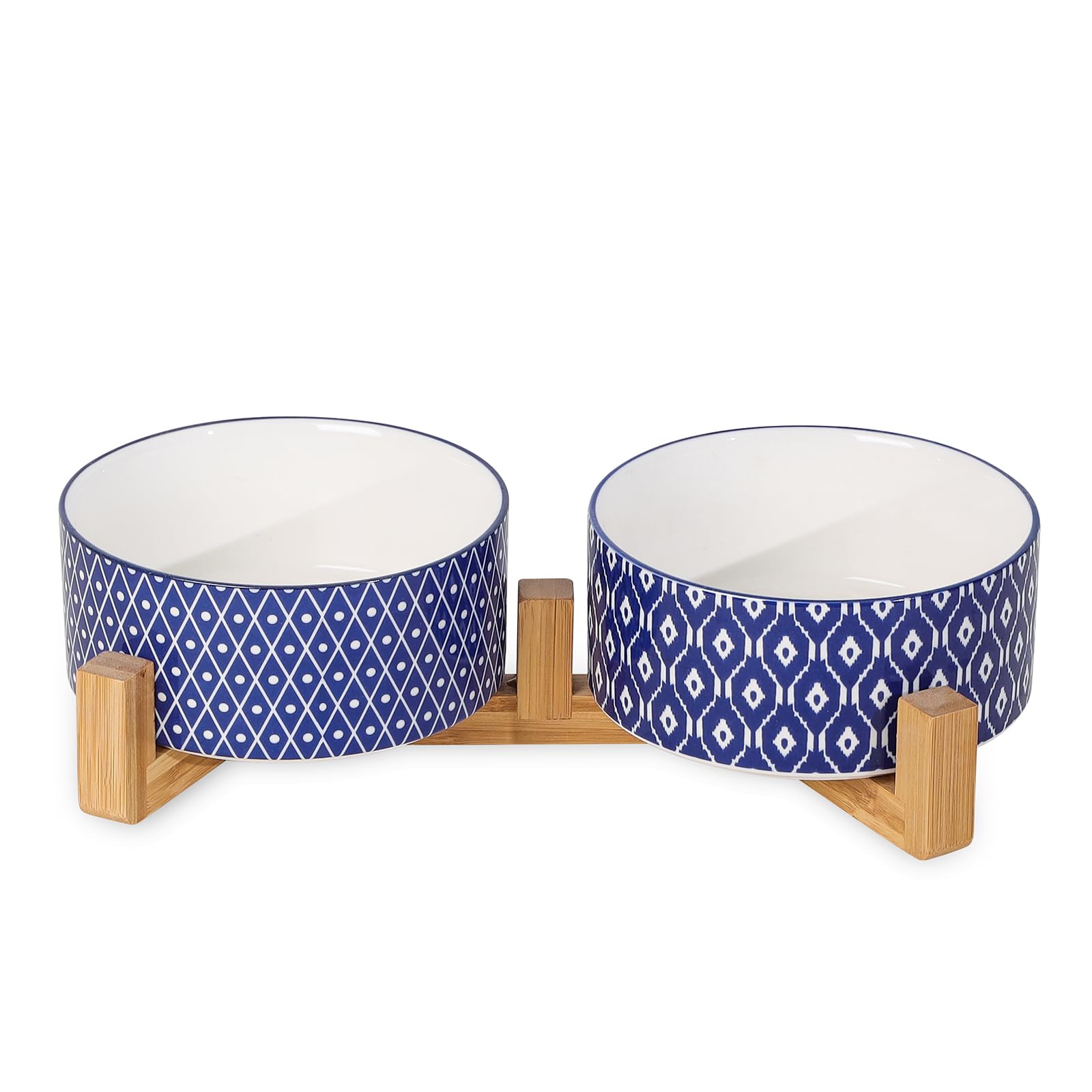 Selamica Ceramic 30 OZ Dog Bowls, Dog Food and Water Bowls with Wooden Stand, Anti-Slip Dogs Dishes Set for Cats Small & Medium Sized Dogs, Weighted