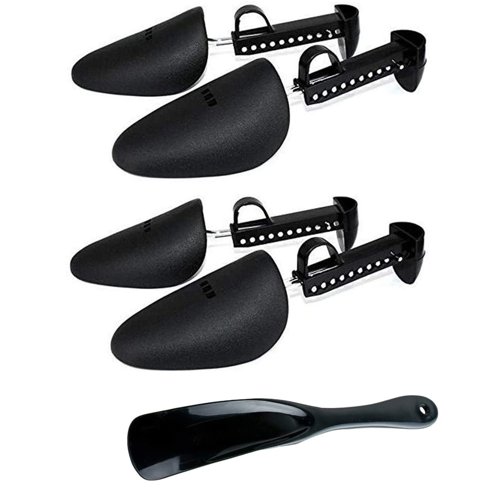 TKTTBD Shoe Stretcher Shoehorn Set, 2 Pair Plastic Adjustable Boot Holder Shoes Shape Keeper and Shoehorn for Men Women Kids, Black