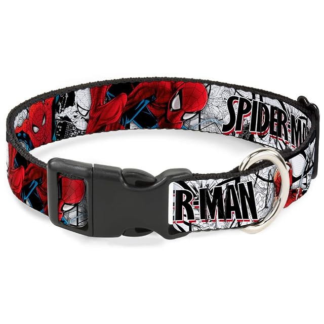 Buckle-Down Collar de Perro Clip de plástico Spider Man Acción Poses Escenas Cómics Blanco Negro Rojo 11 a 17…