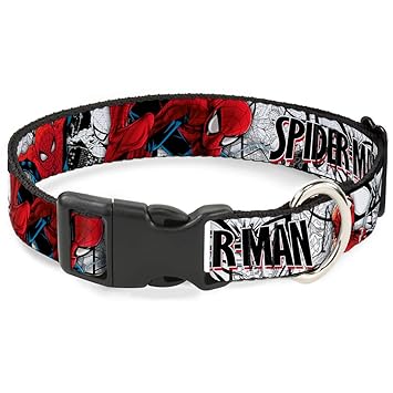 Buckle-Down Dog Collar Plastic Clip Spider Man Action Poses Comic Scenes White Black Red 9 to 15 Inches 0.5 Inch Wide, Multicolor, 1/2