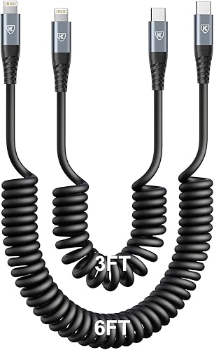 Cable USB C a Lightning 3 pies + 6 pies, paquete de 2 cables de carga rápida para iPhone certificado Apple MFi, cable corto USBC para iPhone