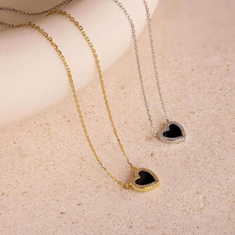 CAITLYNMINIMALIST 18K Gold Sterling Silver Small Heart Gemstone Pendant Necklace for Women Gift for Her