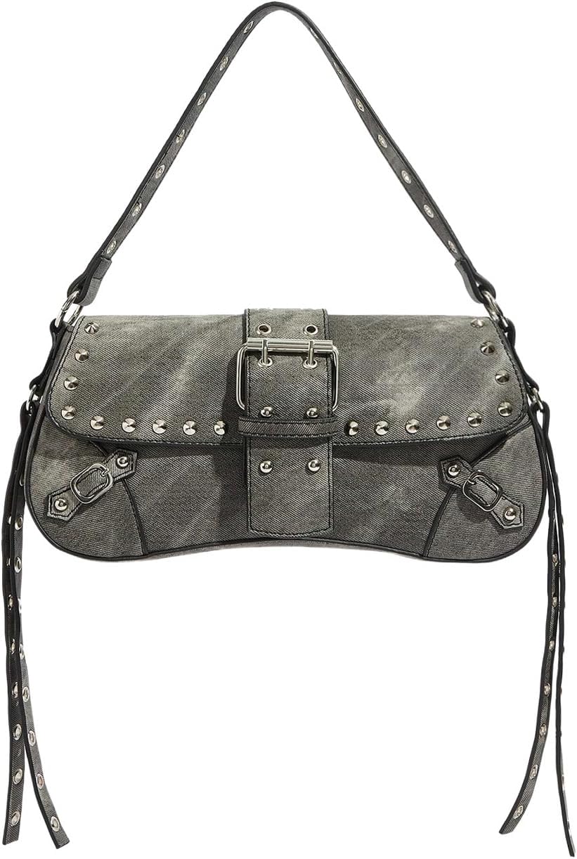 Verdusa Women's Y2K Purse Trendy Goth Studded Punk Leather Shoulder Bag 2000s Purse