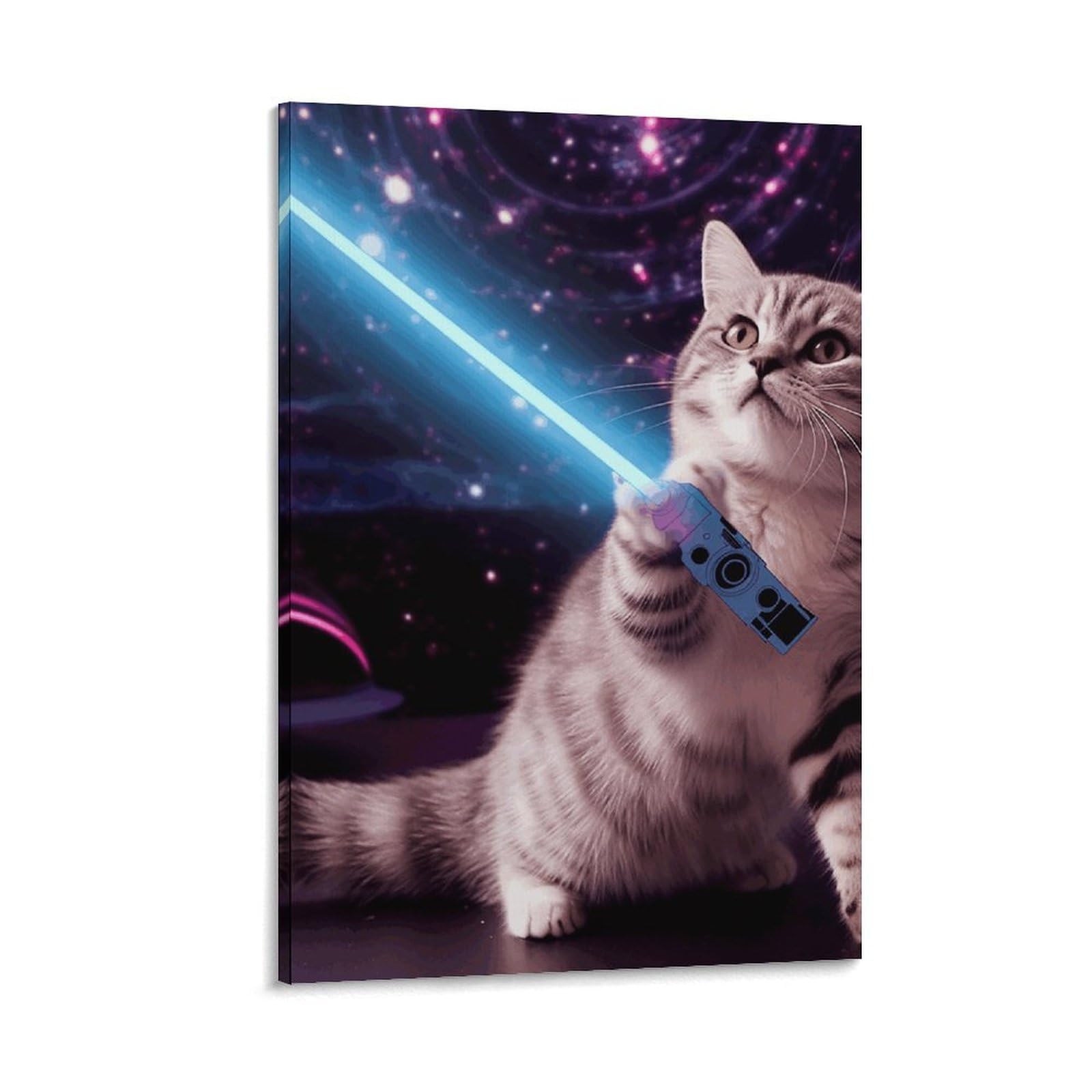 HEBVNJF Leinwandbild, Kunstwerk, Weltraum, Laserkatze, Neuheit, niedlich, lustig, Wandkunst, Wandkunstdruck, Poster für Wohnzimmer, Dekoration, Schlafzimmer, Büro