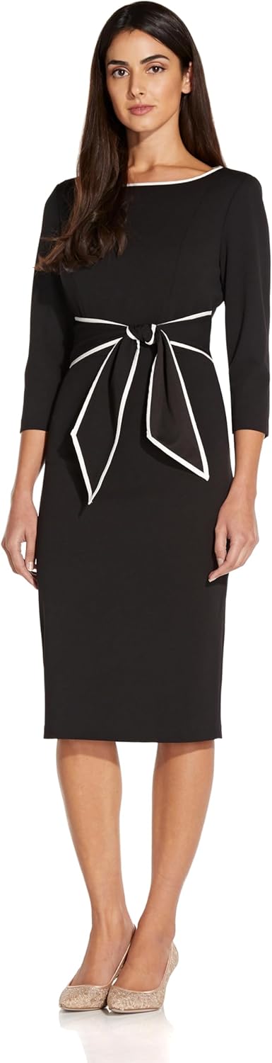 Adrianna Papell Tipped Crepe Tie Dress, Waterfall/Navy Sateen - Image 4