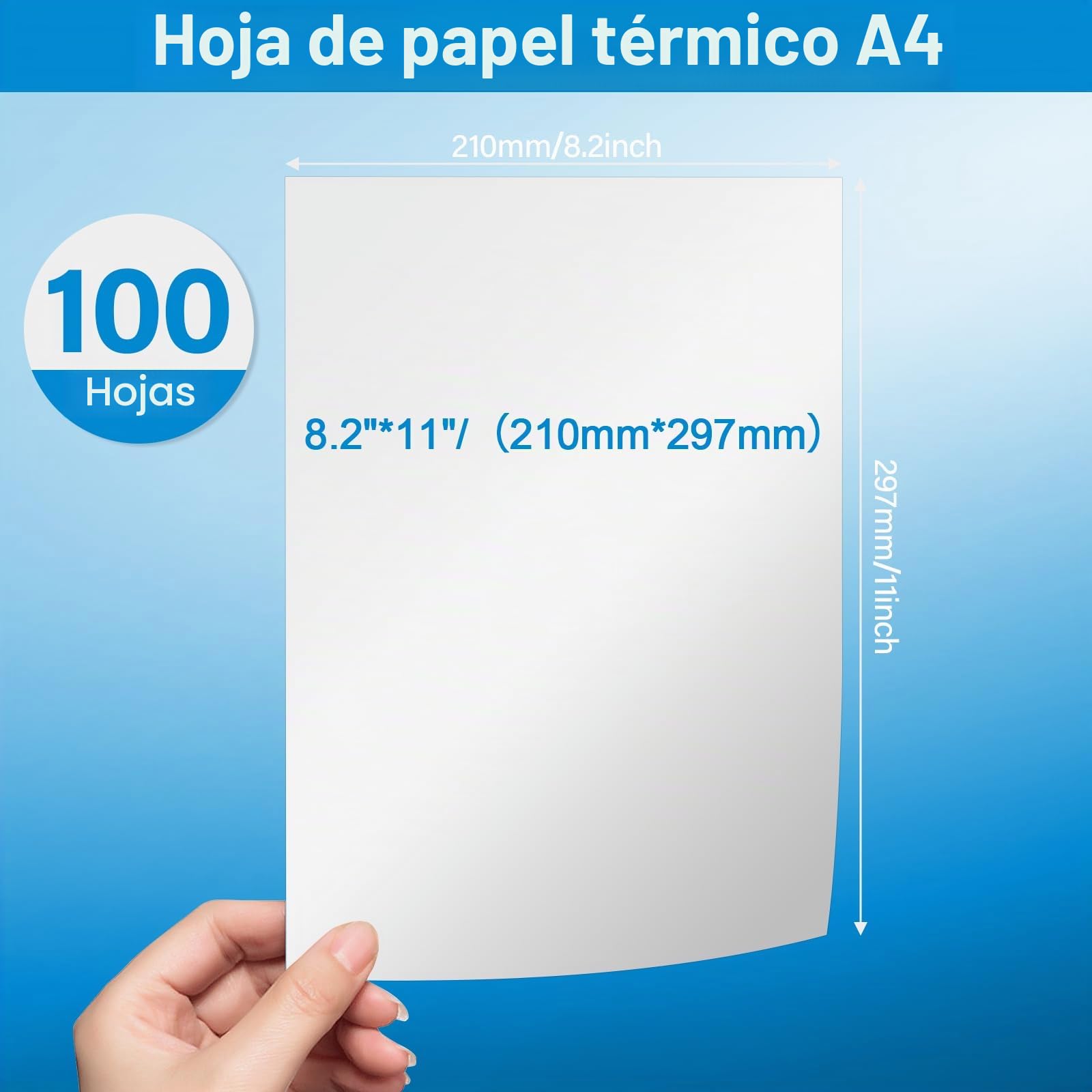 100 hojas de papel térmico A4 para impresora portátil, papel A4 impresora, hojas térmicas, secado rápido, diseño sin atascos, para fotos, recibos, memo file, 210 x 297 mm