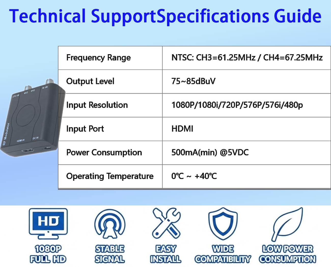HDMI to RF Modulator VHF Coaxial Converter NTSC 1080P PLL for TV Game