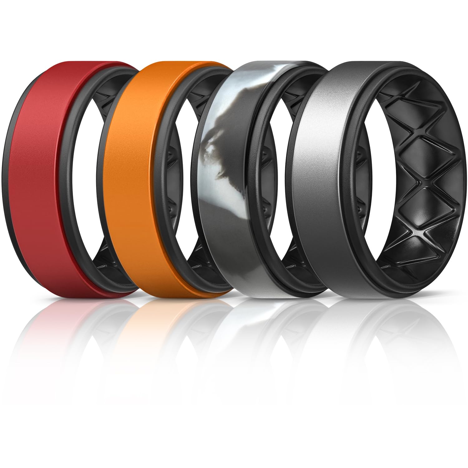 Egnaro Men's Wedding Rings 8mm Wide 2mm Thick Rubber Bands, Breathable and Flexible Step Edge Ring, Variety Multipack 1-7 For Gym Workout Travel Daily Wear