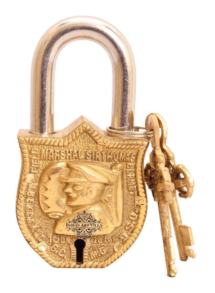 Indian Art Villa Handmade Old Vintage Style Antique Lion Design Brass Security Lock with 2 Keys|Home Temple Office — Amazon image 11