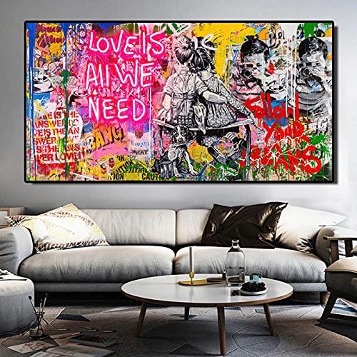 Peinture graffiti abstrait coloré 60x120 cm pour habiller un grand mur vide de salon