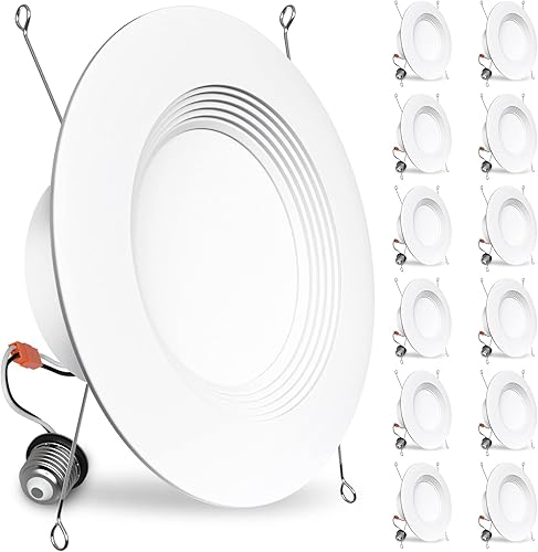 BBounder LED empotrable de iluminación, 12 paquetes, regulable, calificación húmeda, LED Downlight con borde de deflector, luces de lata,