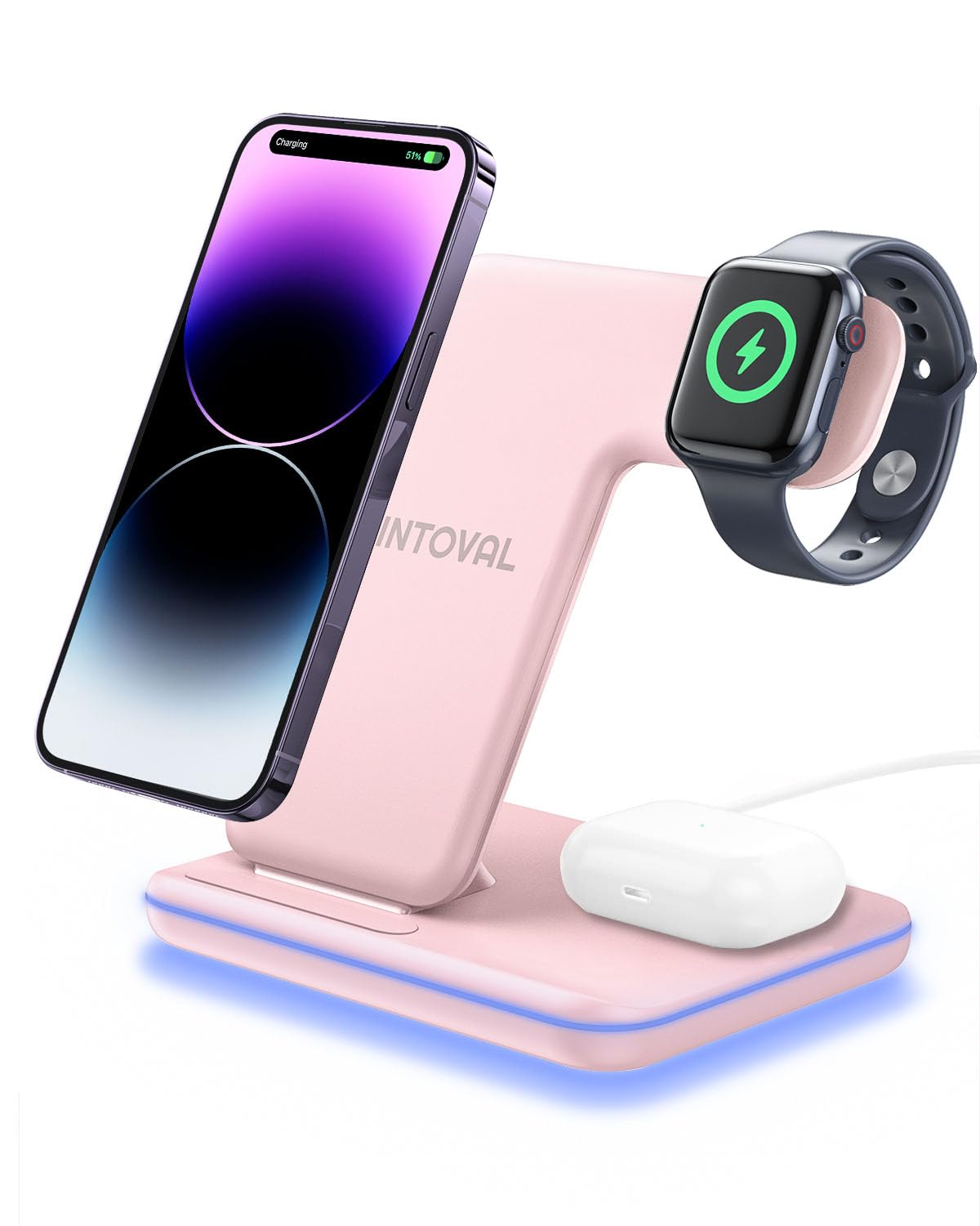 Intoval Charging Station for Multiple Devices Apple, iPhone 15 to 8, Apple Watch 9 to 2, Airpods Pro 2/1 & 3gen