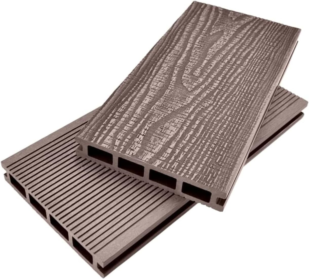 Composite Decking Boards 3.6m Embossed Woodgrain Effect Plastic Boards (6.5m2, Brown)