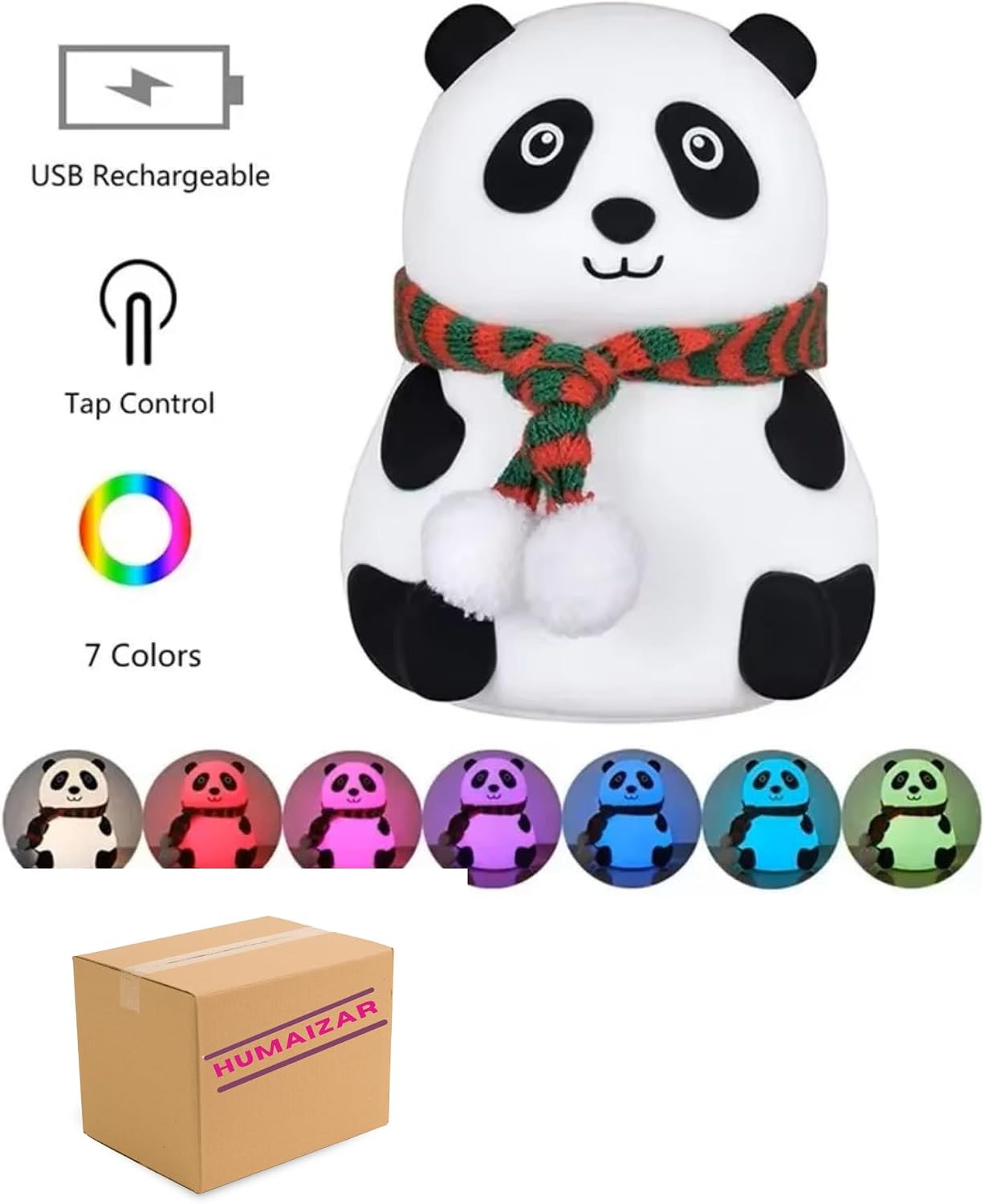 Panda Silicone Nursery Night Light Beach Room Decor Desk Lamp Toys,Bedroom Gifts for Girls and Boys,Baby,Kids,Teens Silicone Touch Lamp 7 Color Changeable Valentine Gifts Toddlers Gifts