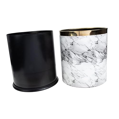 STOBAZA Papelera de mármol, basurero de basura, papelera de reciclaje de residuos, papelera de baño, papelera de mármol, papelera moderna, redonda,