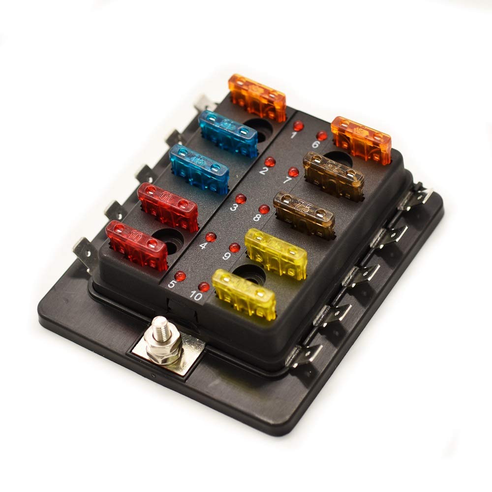 Porta Fusibili 12 Volt A 6 Vie Per 12V/24V, Portafusibili 12V Con 12 Fusibili ATC/ATO, Senza Indicatore LED, Connessione Positiva E Negativa, Per - Foto 2