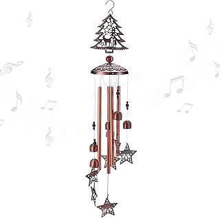 Mornajina Christmas Tree Wind Chime for Outside, Retro Wind Chimes Outdoor, Memorial Wind Chime Tubes with S Hook for Garden Patio Decorations (Star)