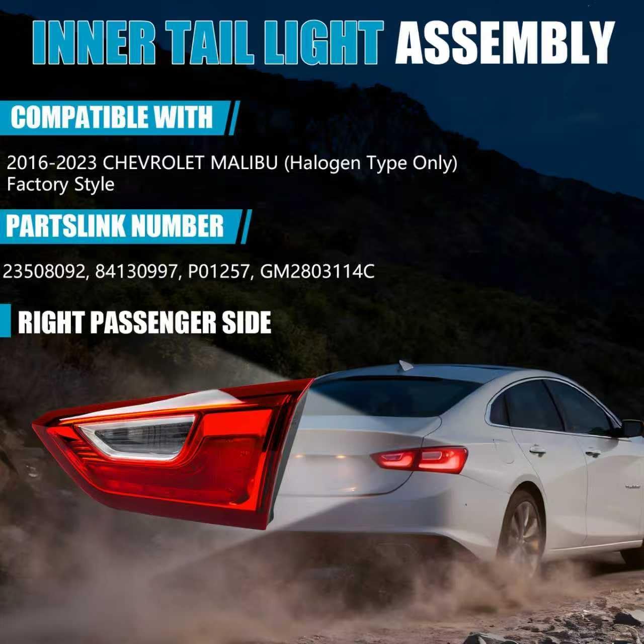 Halogen Inner Tail Light Assembly for Chevy Malibu 2016-2023, Halogen Rear Running Reversing Light Inner Tail Lamp Taillight Assembly for Chevy Chevrolet Malibu 84130997, Passenger and Driver Side