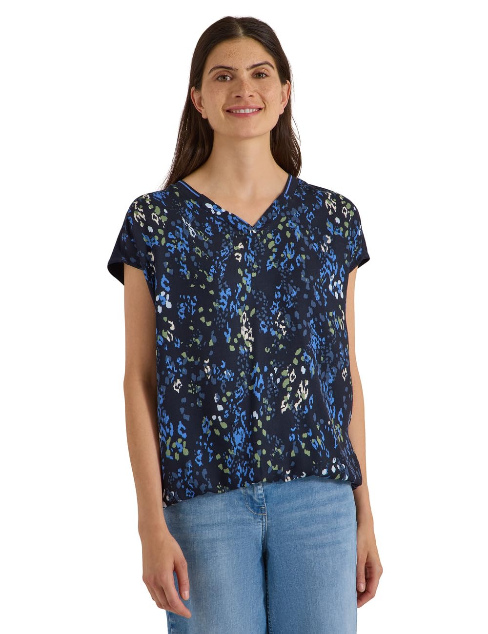 Cecil Women's 3413447 Short-Sleeved Blouse Shirt with Structure Mix (Pack of 1), Urban Dark Blue, XL