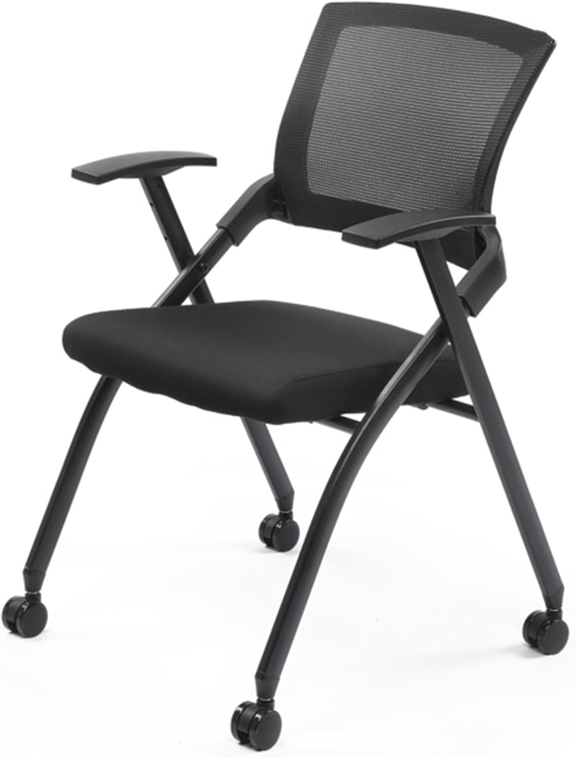 2 Pack Stackable Conference Room Chairs with Wheels, Folding Office Chair with Rebound Back, Padded Seat for Training Room, Guest, Reception, Event, Capacity 350lbs, Black